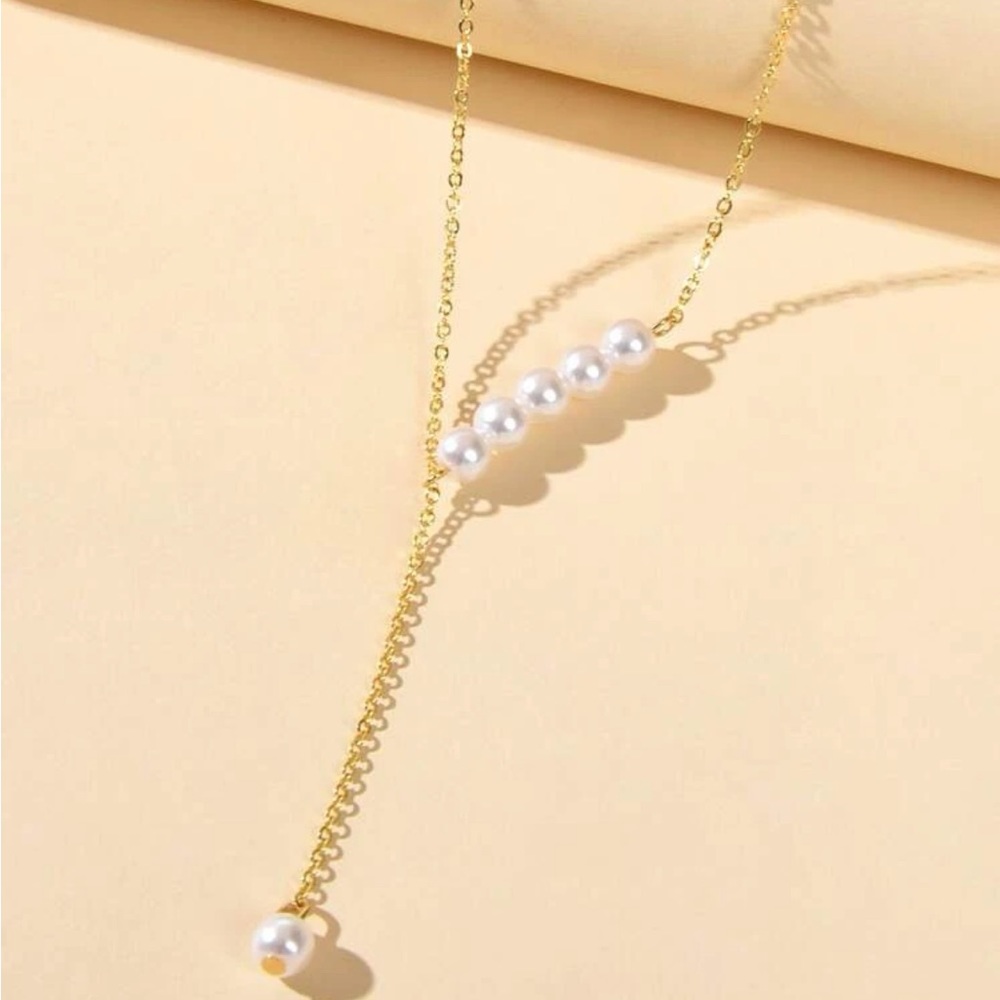 🎉 New Pearl Bead Drop Gold Plated Chain Necklace